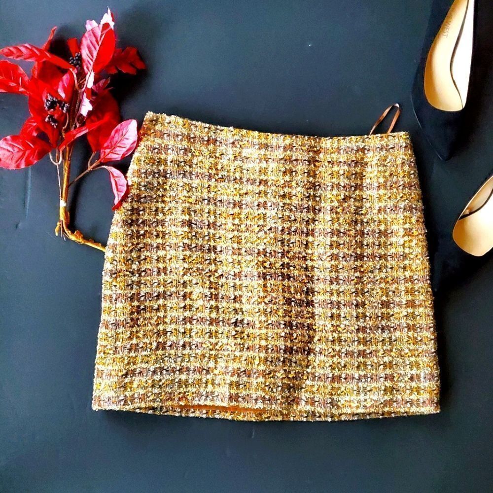 J.crew Tweed Gold Skirt